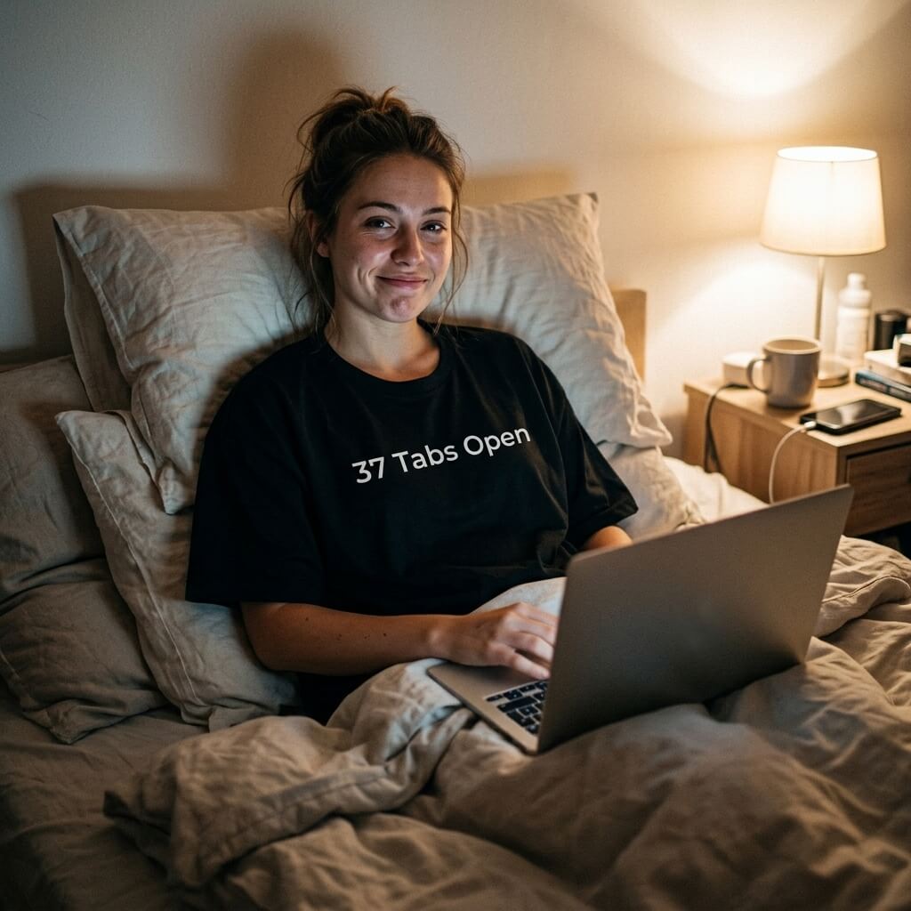 37 Tabs Open T-Shirt – Funny Overthinking Tee for Women